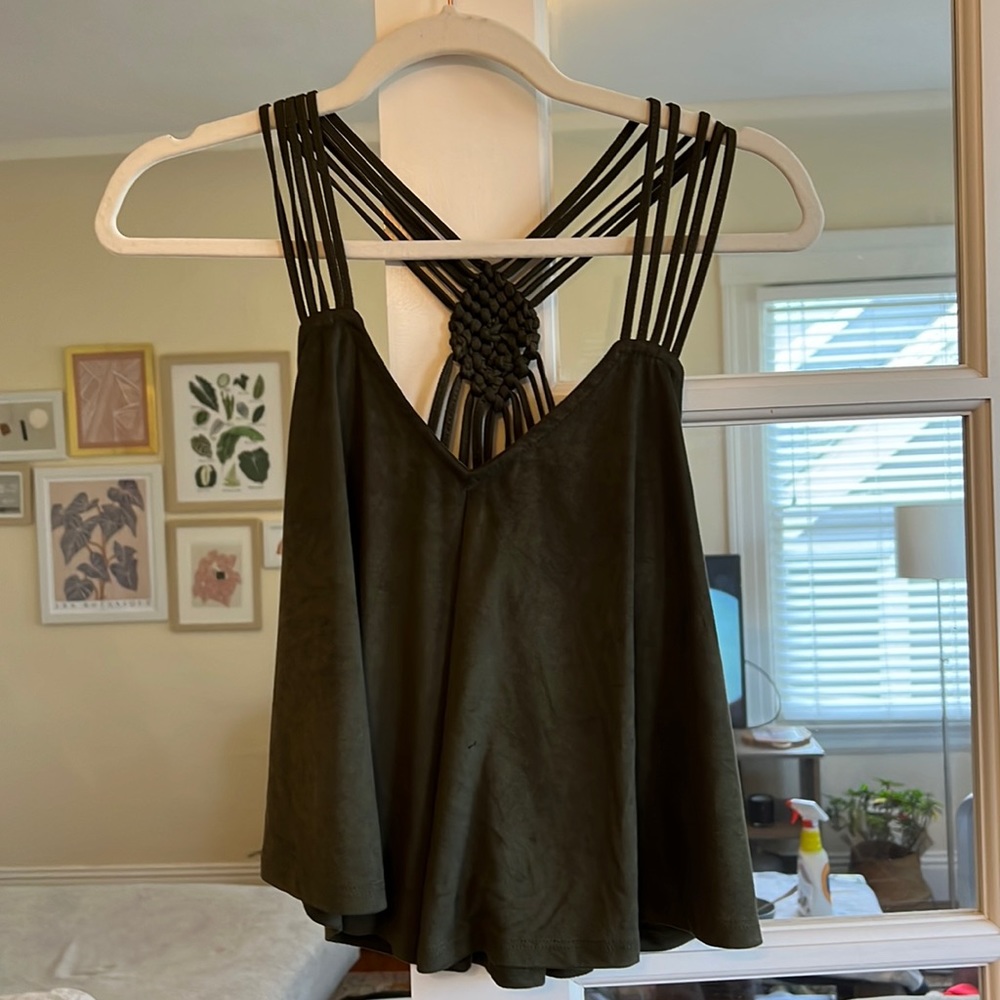 Suede green cropped tank top